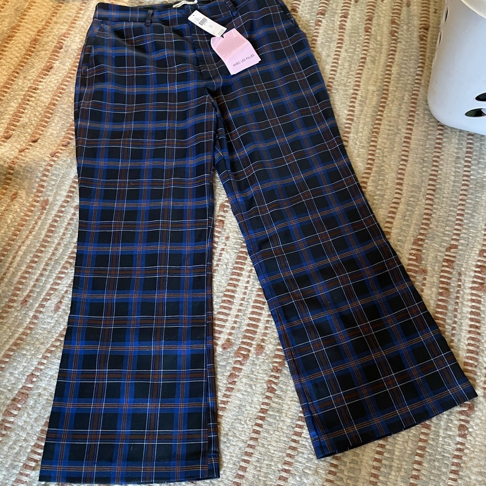 Anthropologie NWT crop plaid flare pants